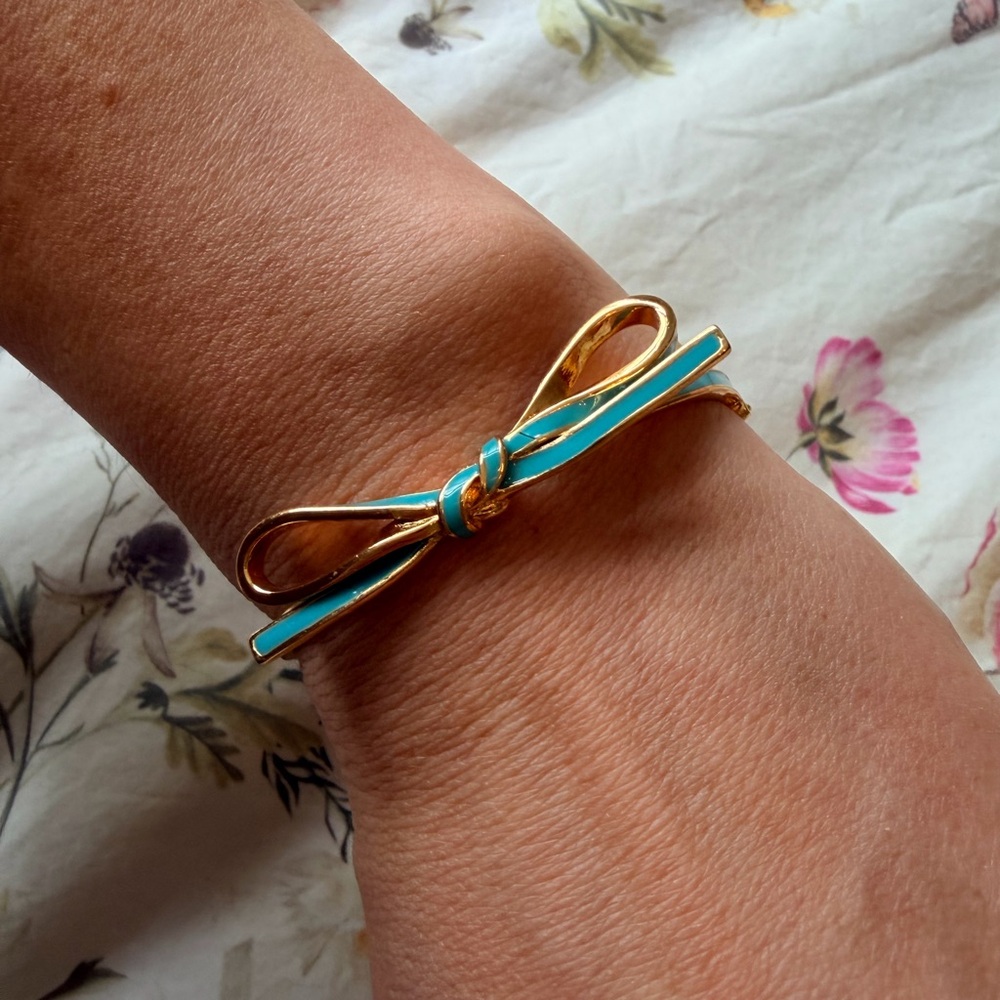Kate Spade Elegant Gold and Blue Enamel Bow Bracelet